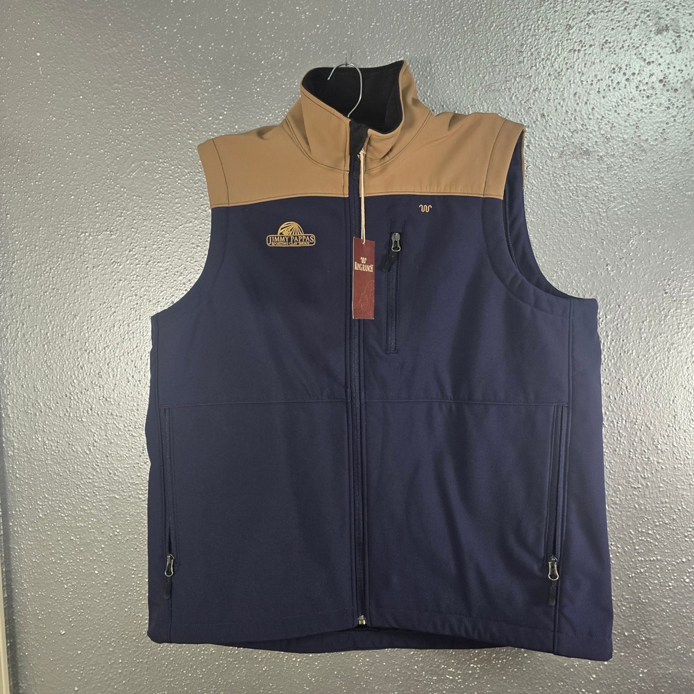 King Ranch Mens Softshell Vest Navy Tan Jimmy Pappas Sporting Clay Shoot XL